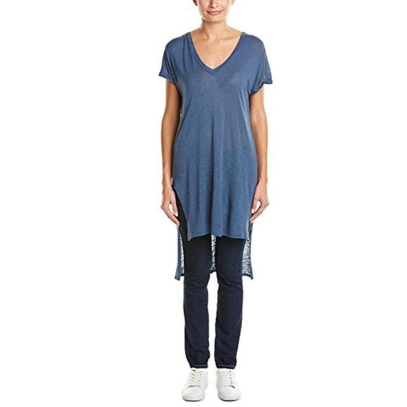 SPLENDID ST10698 Slub Jersey  LONG STEP HEM TEE Top BLUE SHADOW ( S ) - Picture 1 of 2